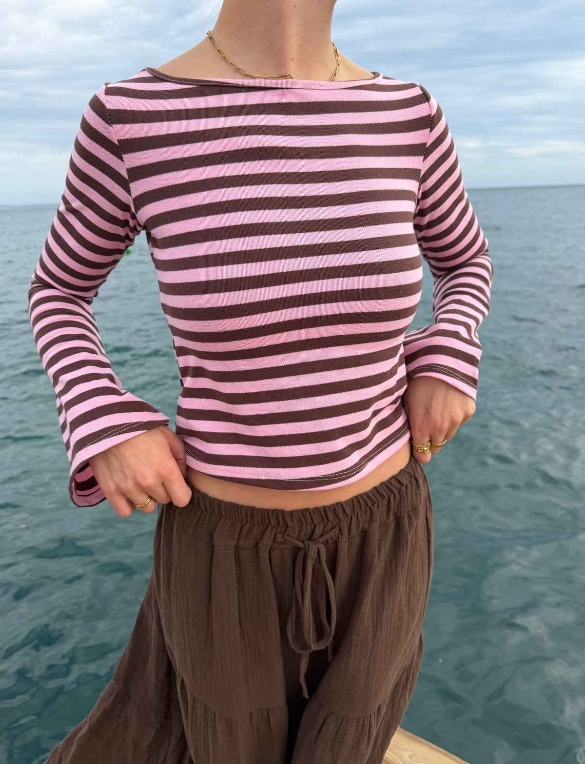 Longsleeve "BLAIRE" Braun/Rosa
