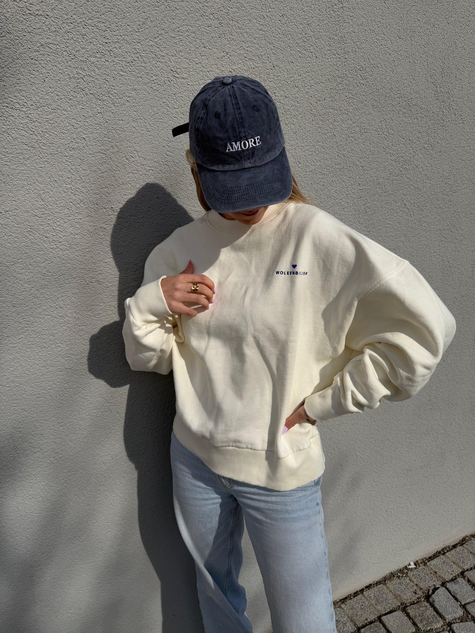 Sweater "More Amore" creme / blue