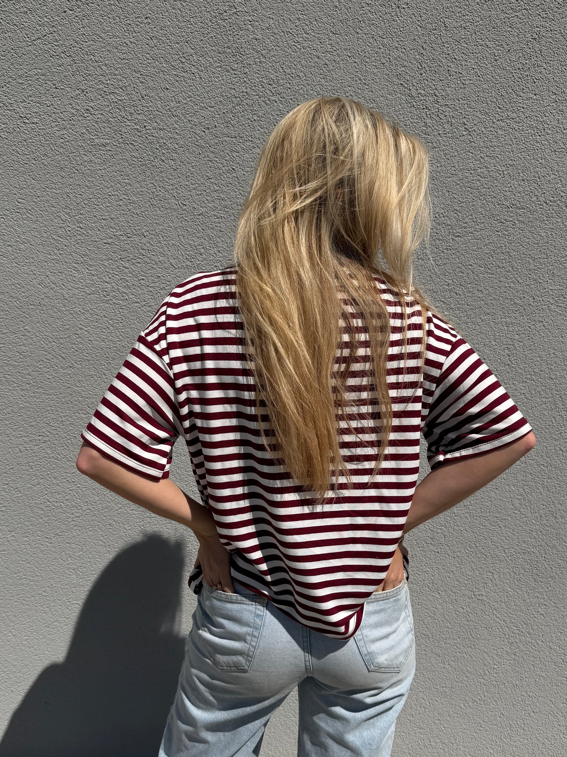 Oversized Shortsleeve stripes (bordeaux / white)