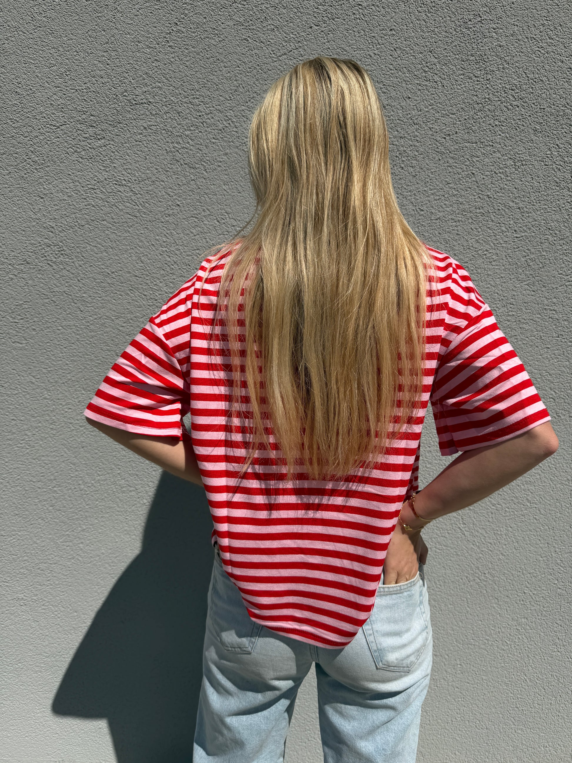 Oversized Shortsleeve stripes (red / pink)