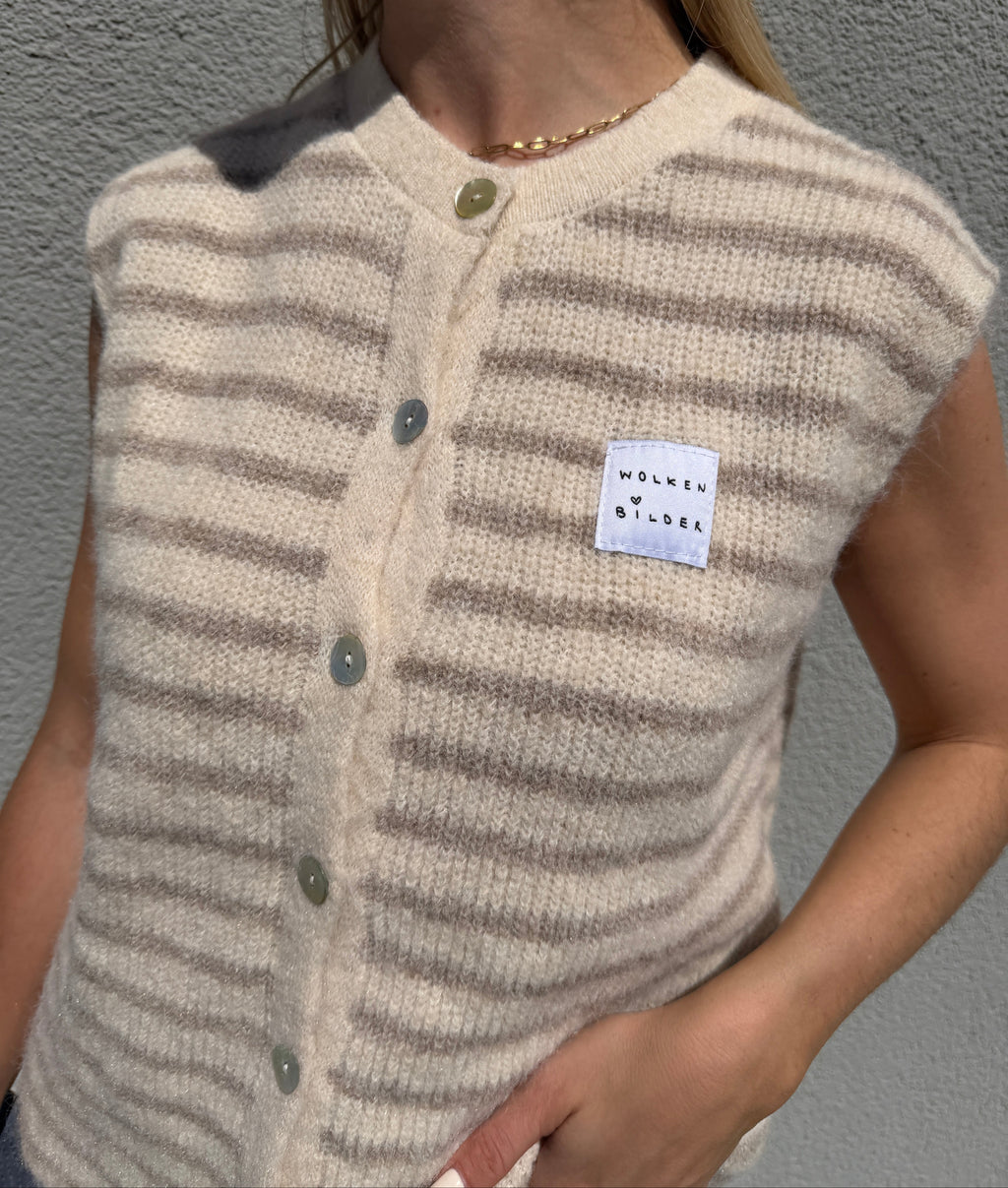 Sommerstrickweste - Creme gestreift
