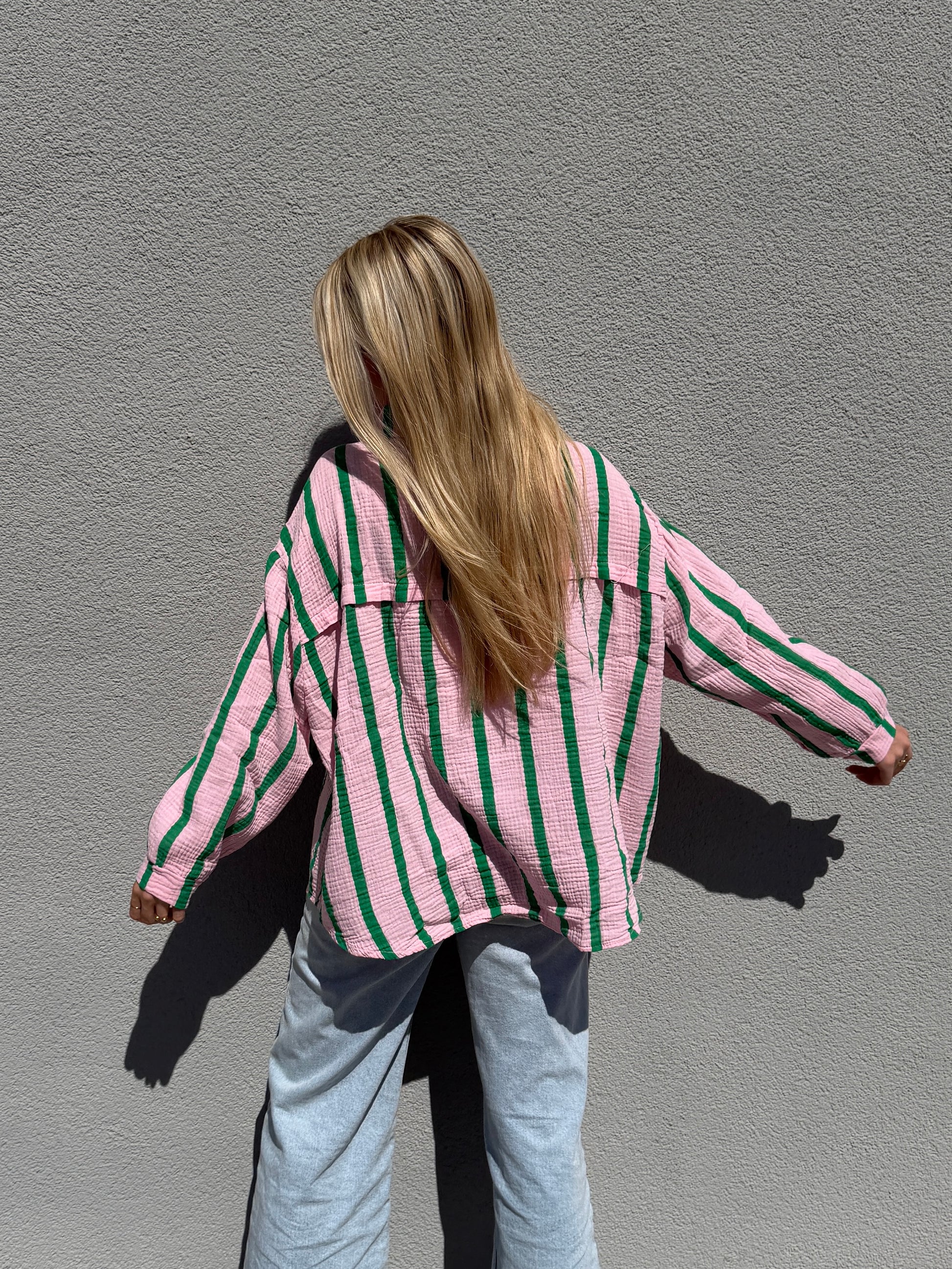 Oversized Bluse mit Streifen - Rosa/Grün