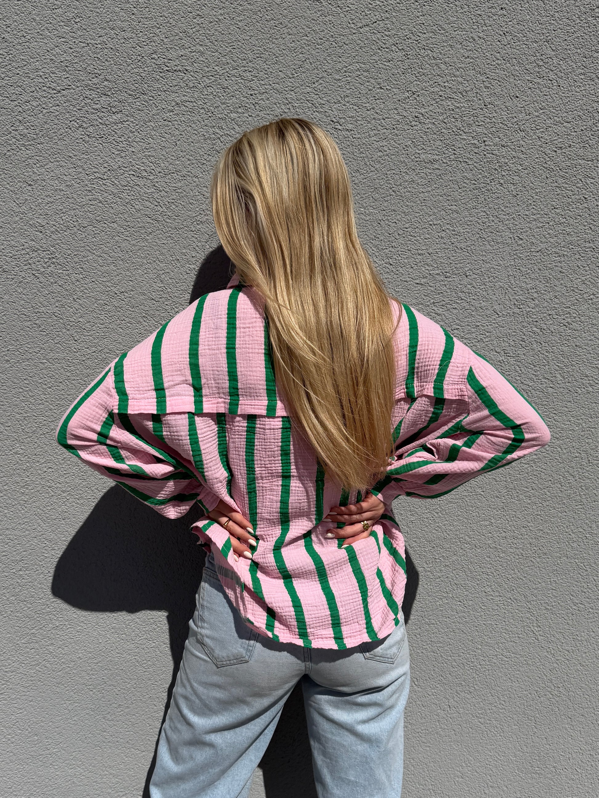 Oversized Bluse mit Streifen - Rosa/Grün