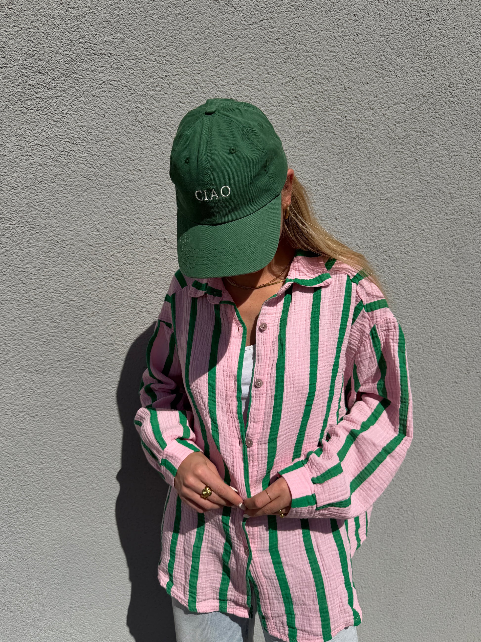 Oversized Bluse mit Streifen - Rosa/Grün