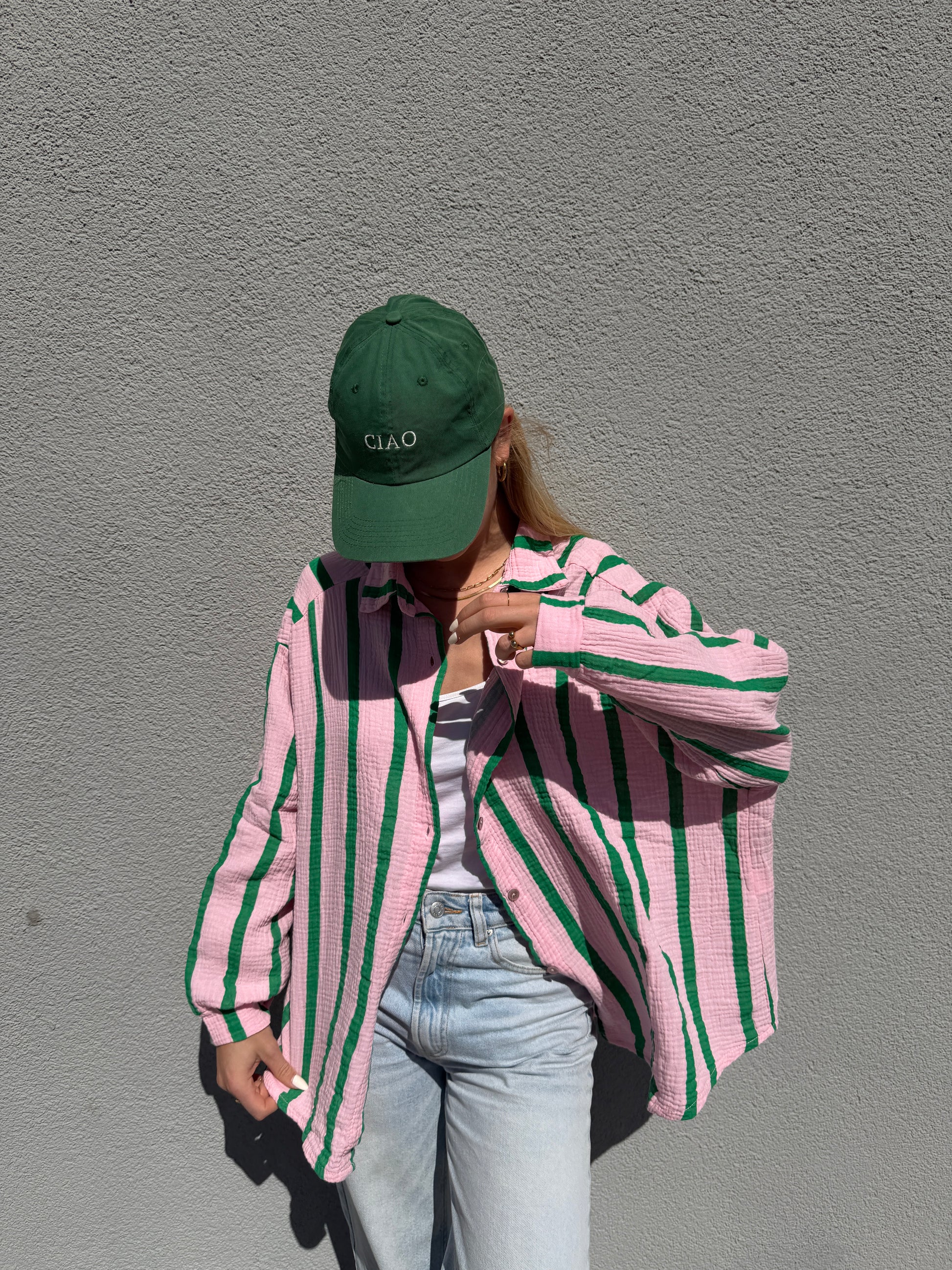Oversized Bluse mit Streifen - Rosa/Grün