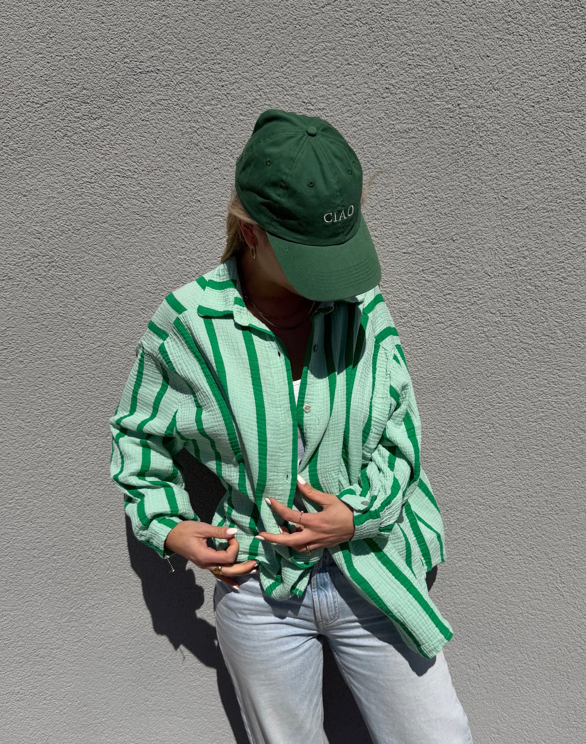 Oversized Bluse mit Streifen - Grün/Grün