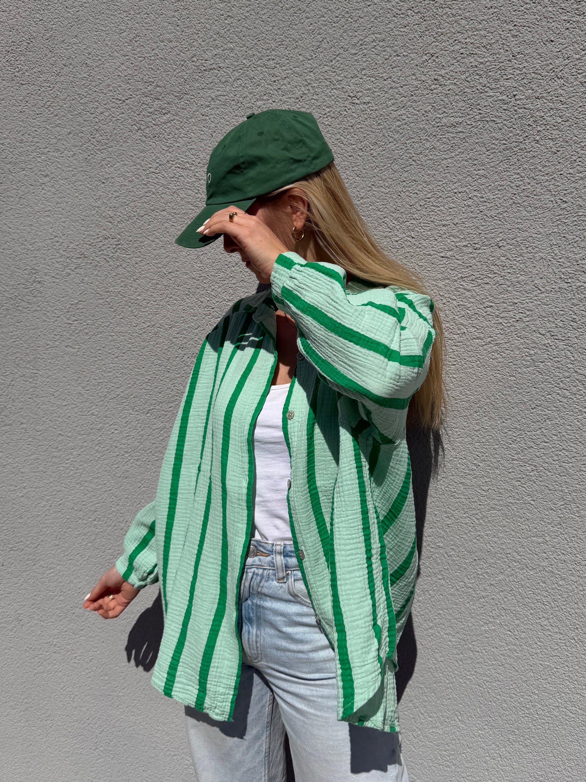 Oversized Bluse mit Streifen - Grün/Grün