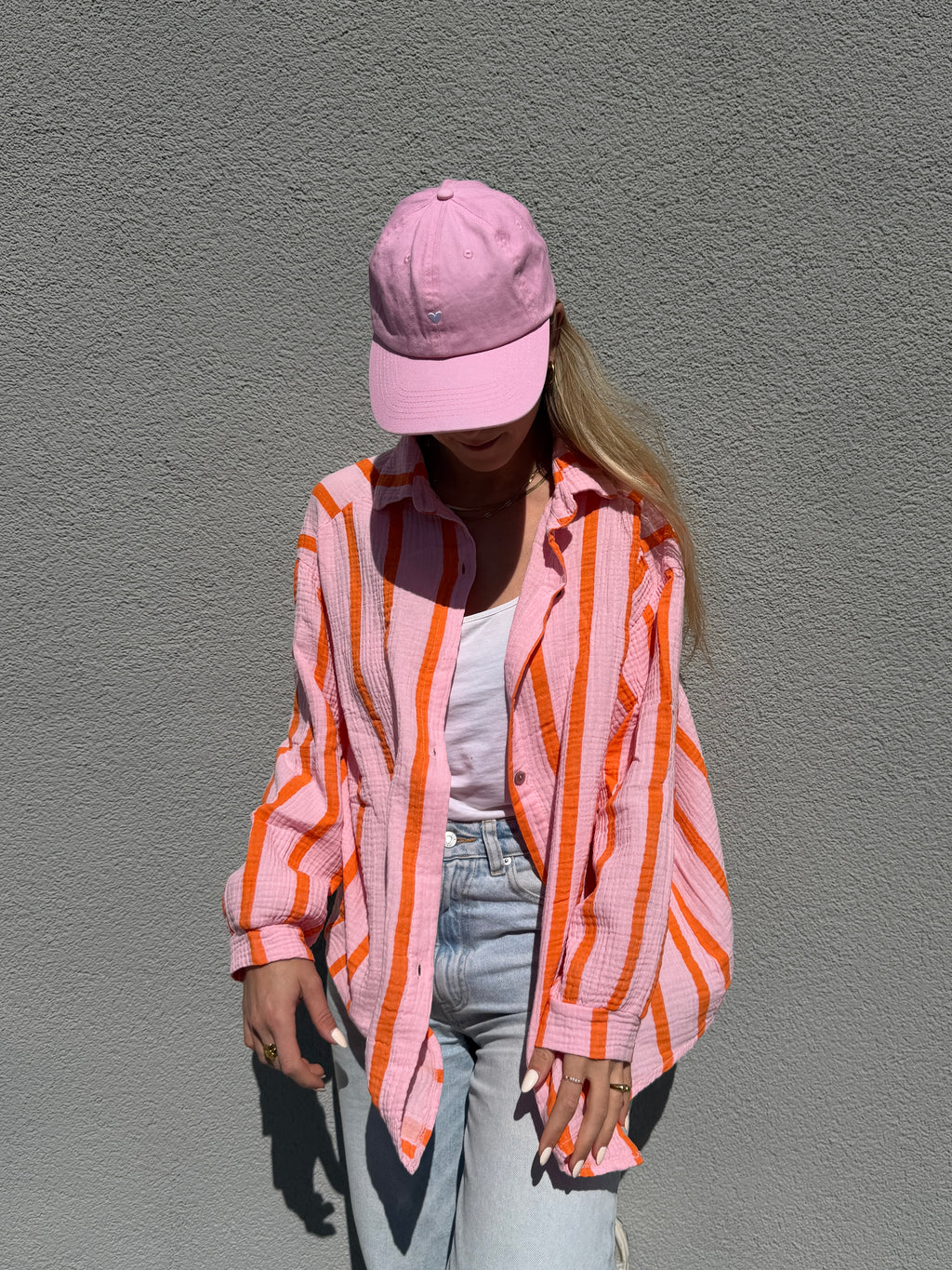 Oversized Bluse mit Streifen - Rosa/Orange