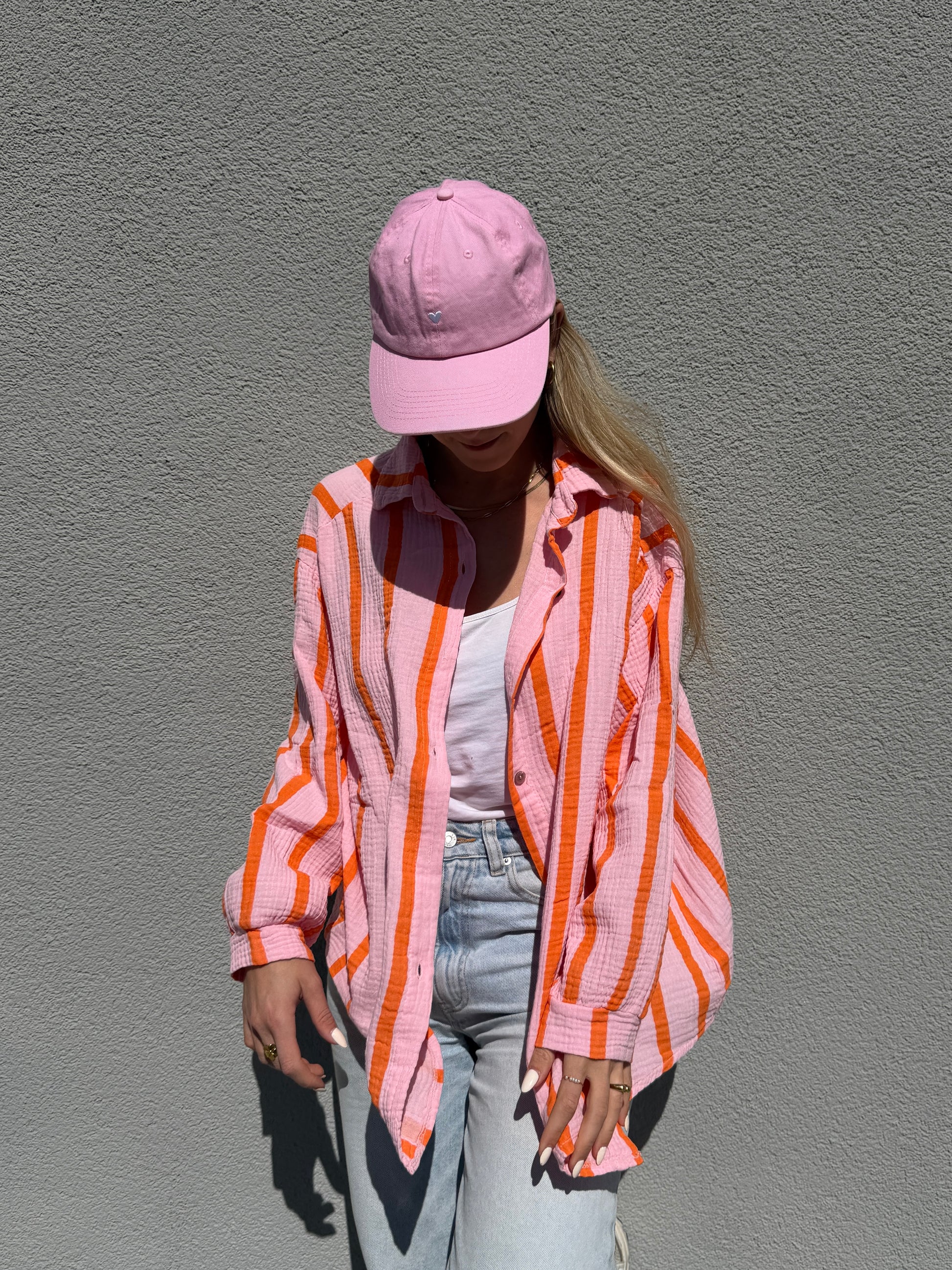 Oversized Bluse mit Streifen - Rosa/Orange