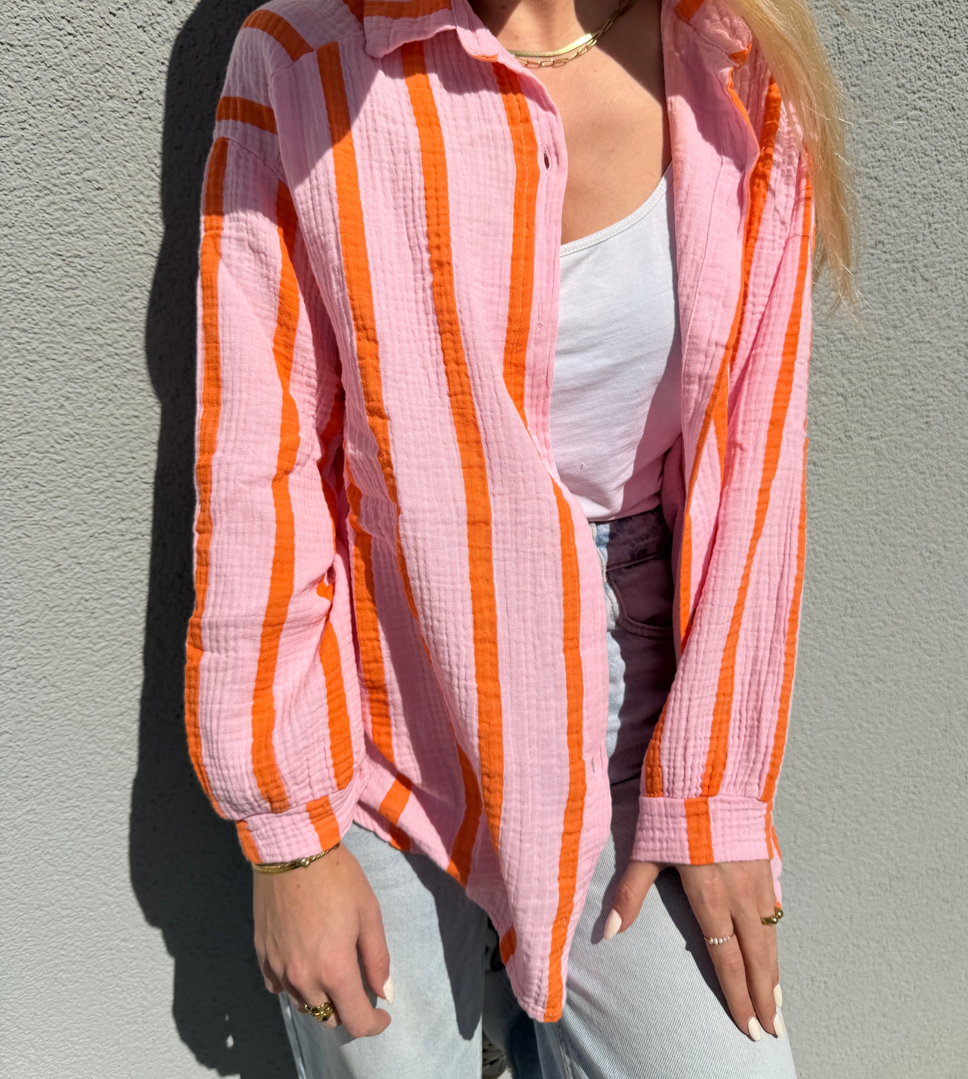 Oversized Bluse mit Streifen - Rosa/Orange