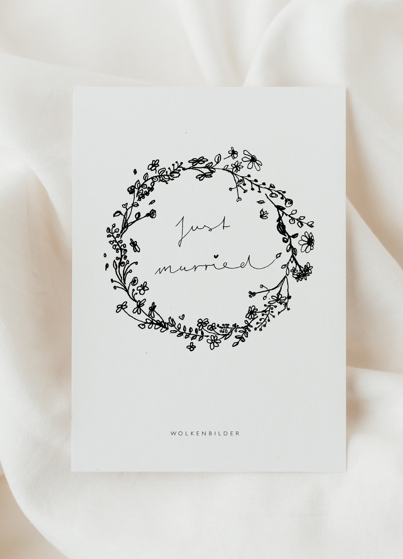 Postkarte No. 250 Just married Blumenkranz