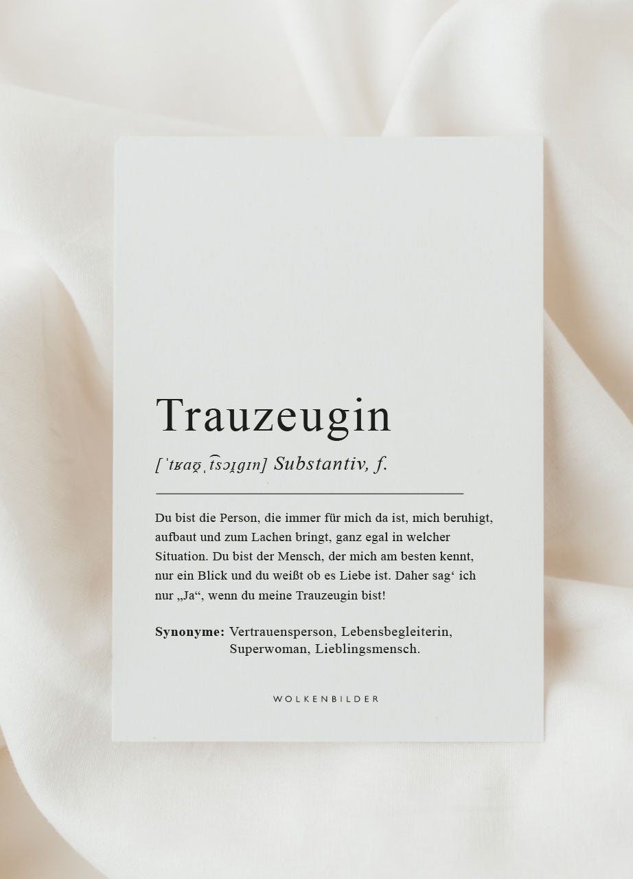 Postkarte No. 124 "TRAUZEUGIN DEFINITION"