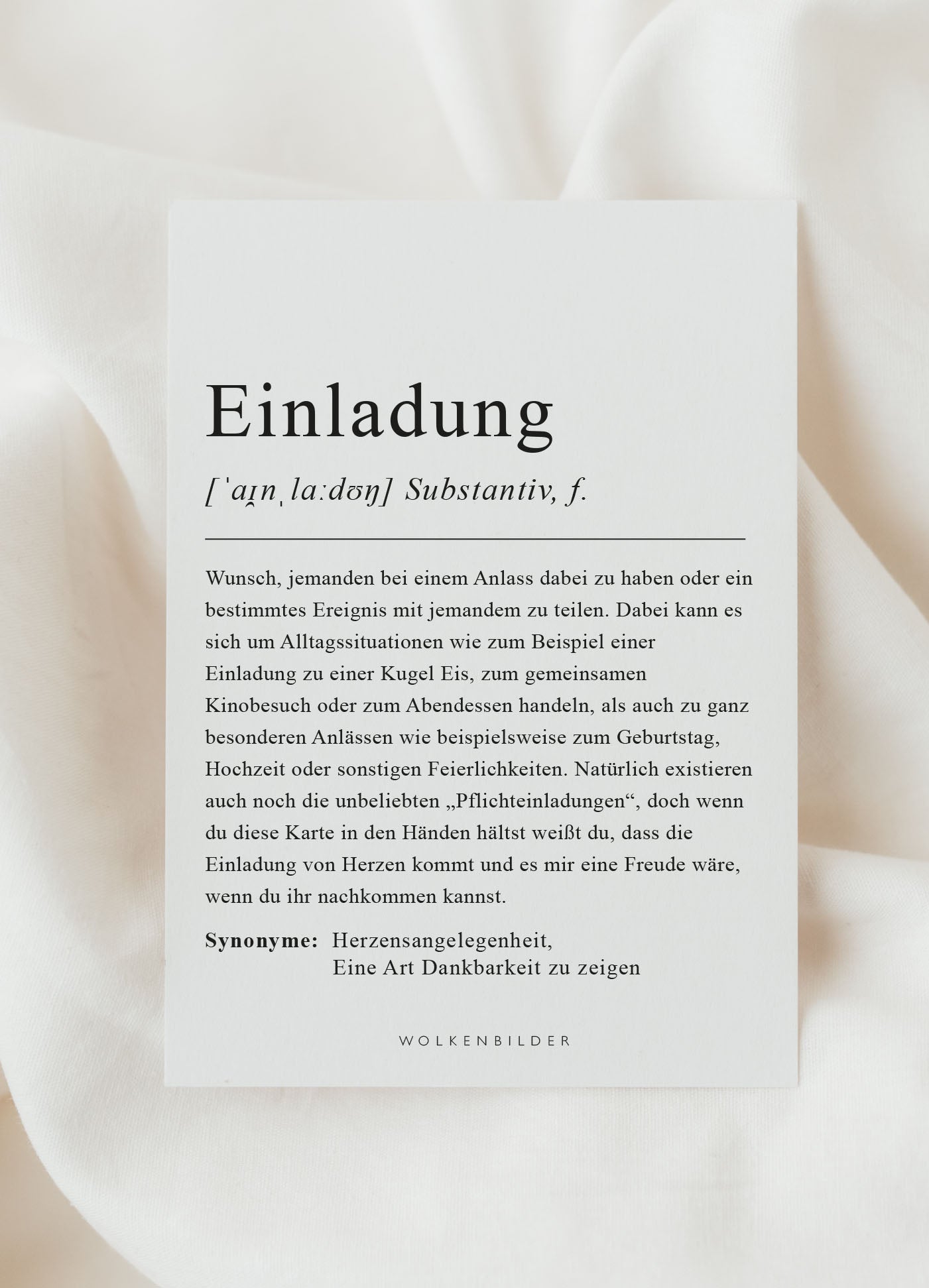 Postkarte No. 201 "EINZUG DEFINITION"