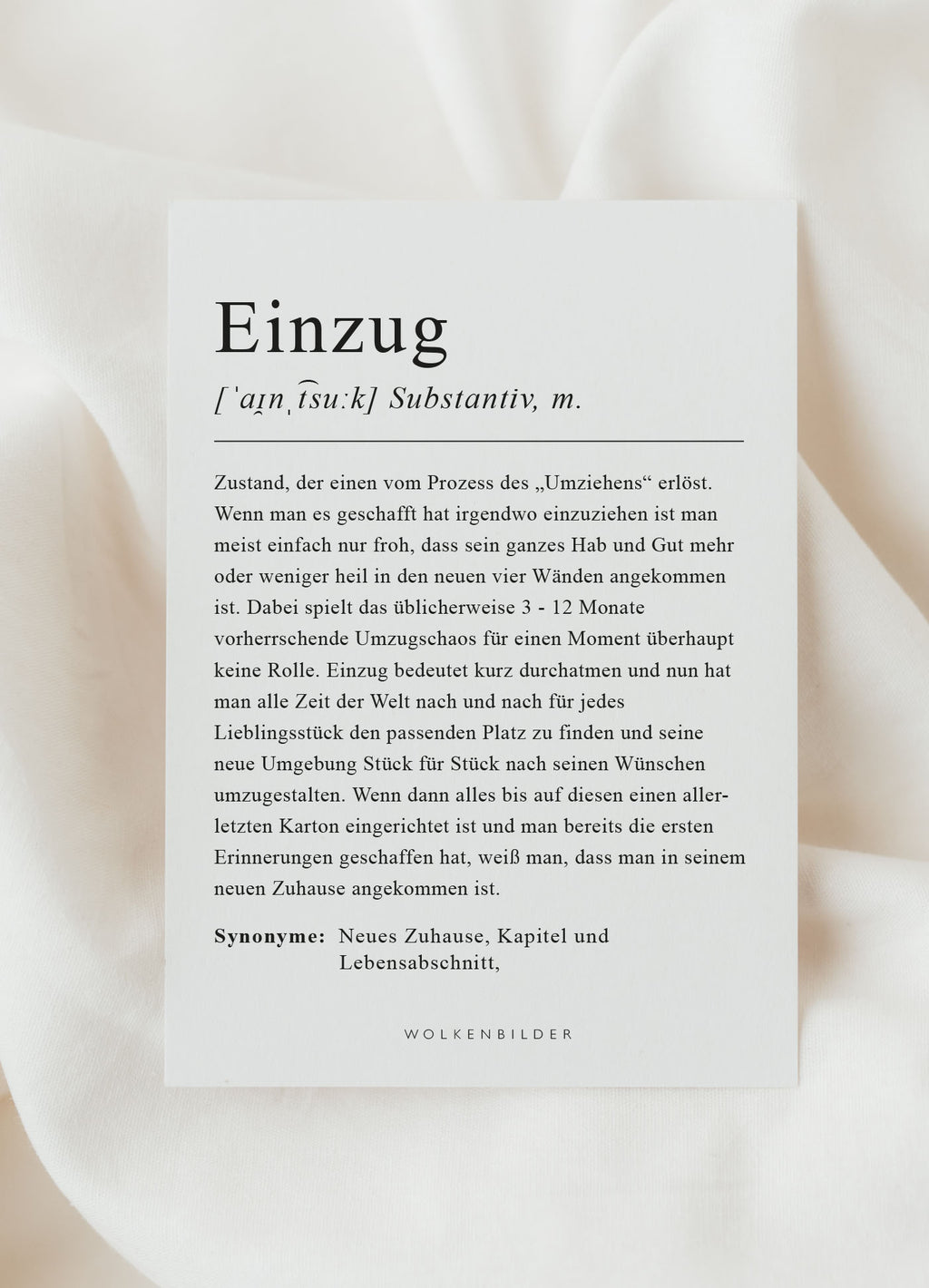 Postkarte No. 201 "EINZUG DEFINITION"