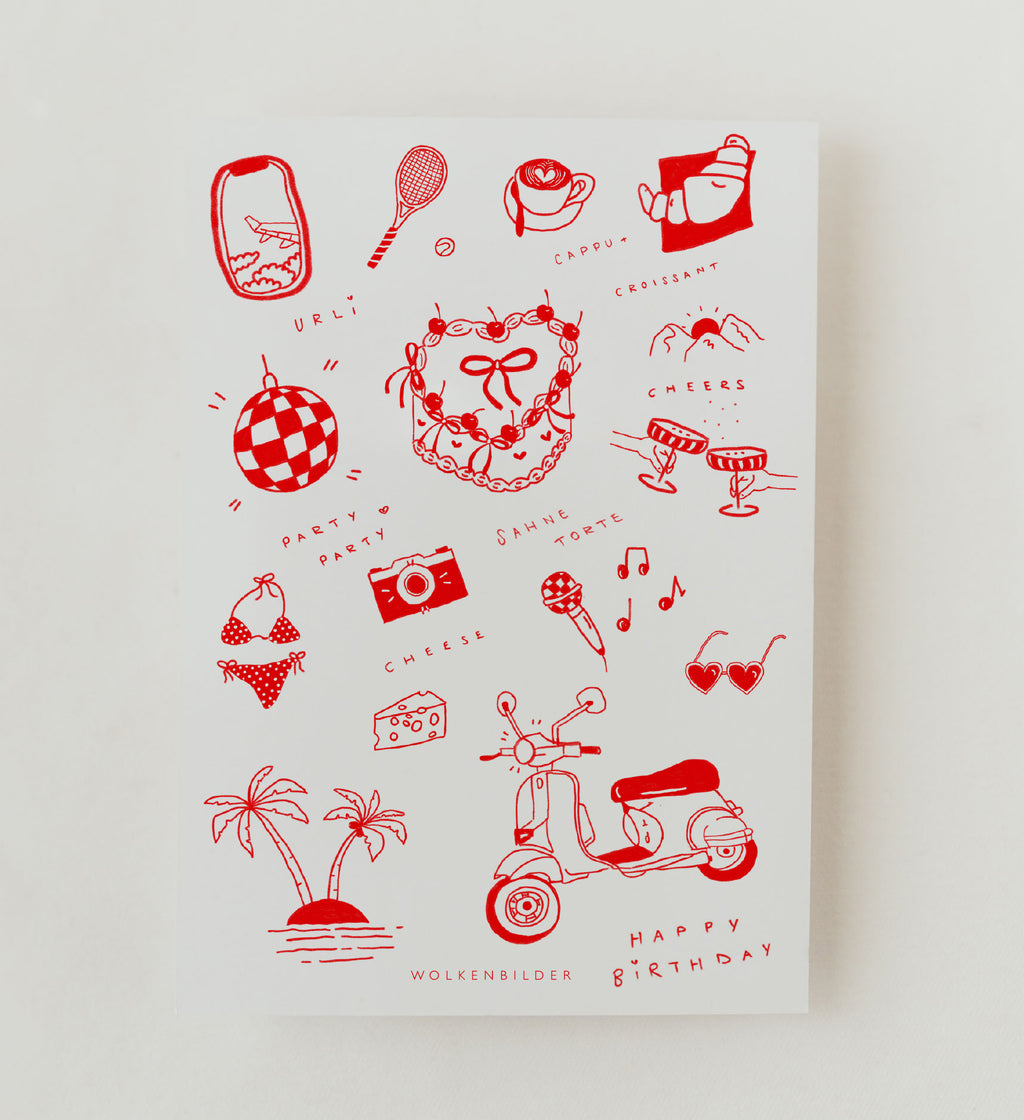 Postkarte No. 54.2 Happy Birthday red