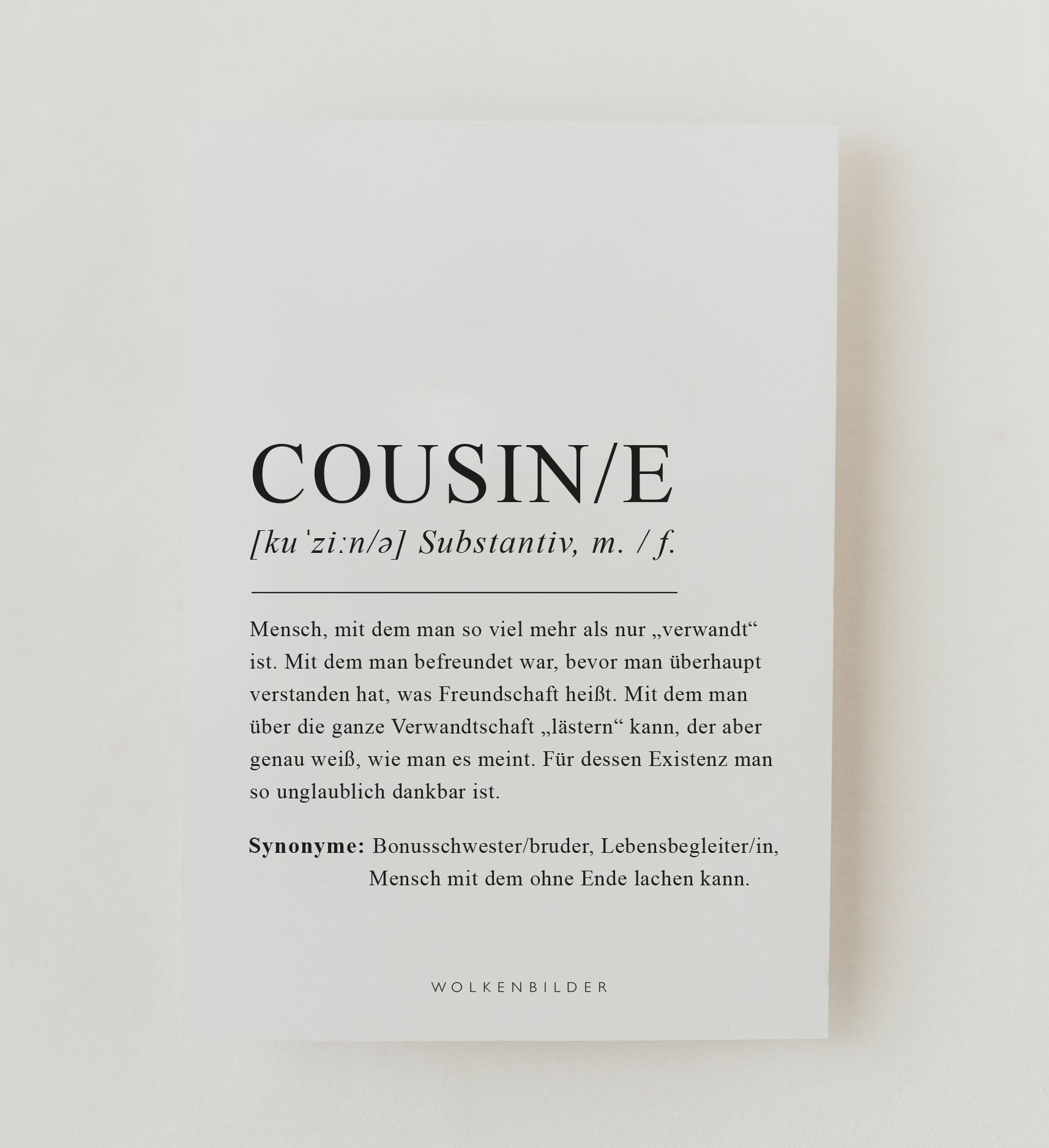 Postkarte No. 56.2 Definition Cousin/e