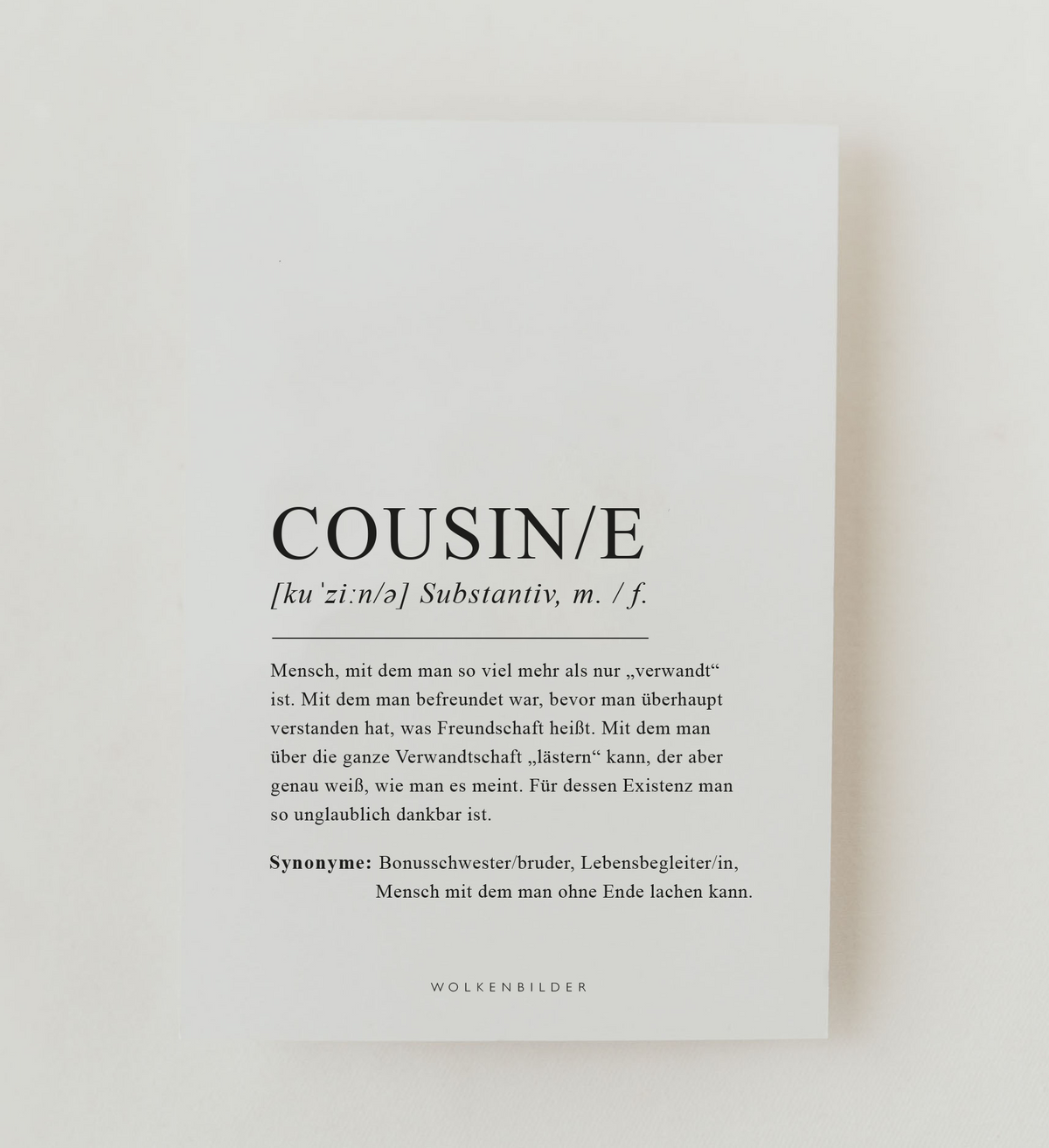 Postkarte No. 56.2 Definition Cousin/e