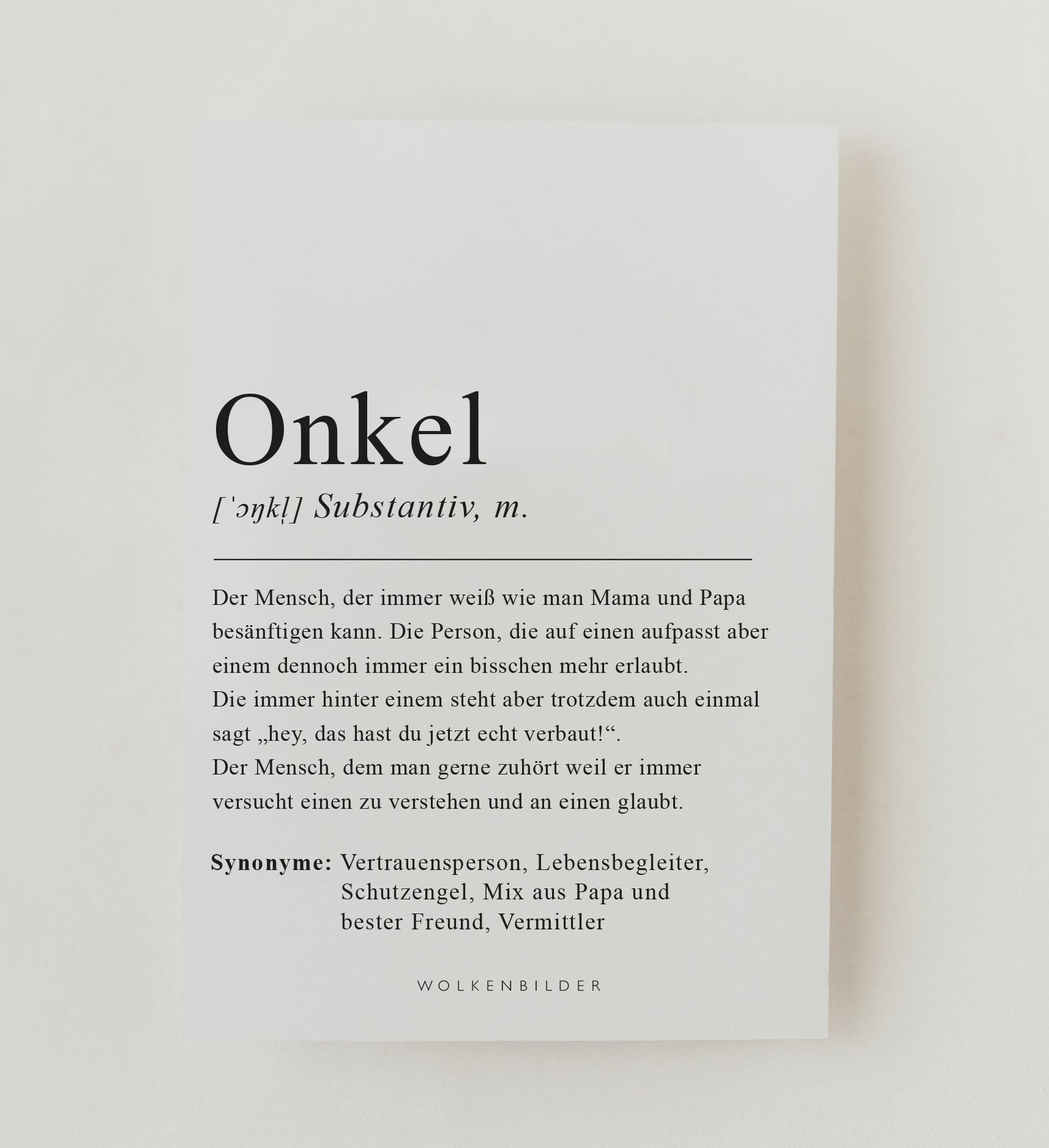 Postkarte No. 66 "ONKEL DEFINITION"
