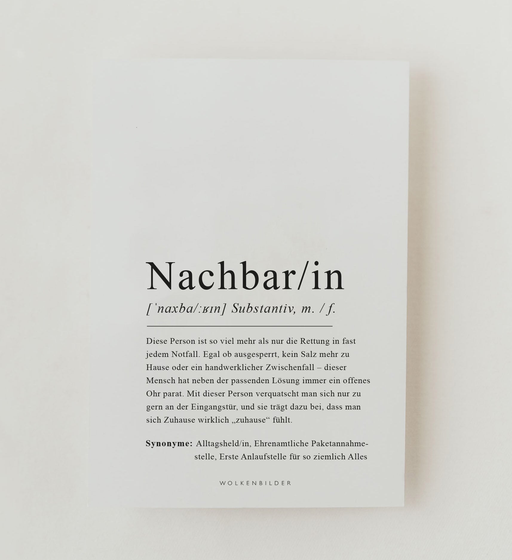 Postkarte No. 90.2 Nachbar/in Definition
