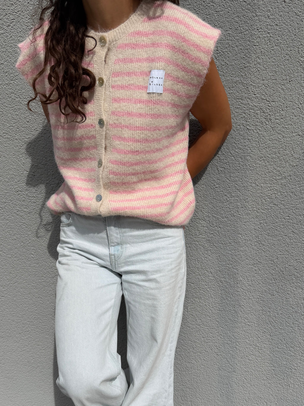 Strickweste "FRIDA" Creme/Rosa